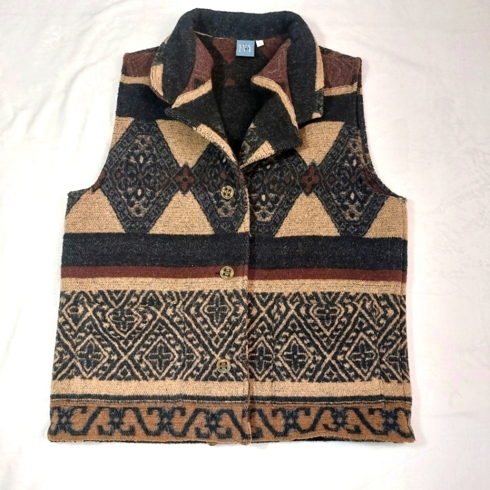 IVY WOMEN'S WESTERN WOOL BLEND BUTTON FRONT VEST SIZE LARGE